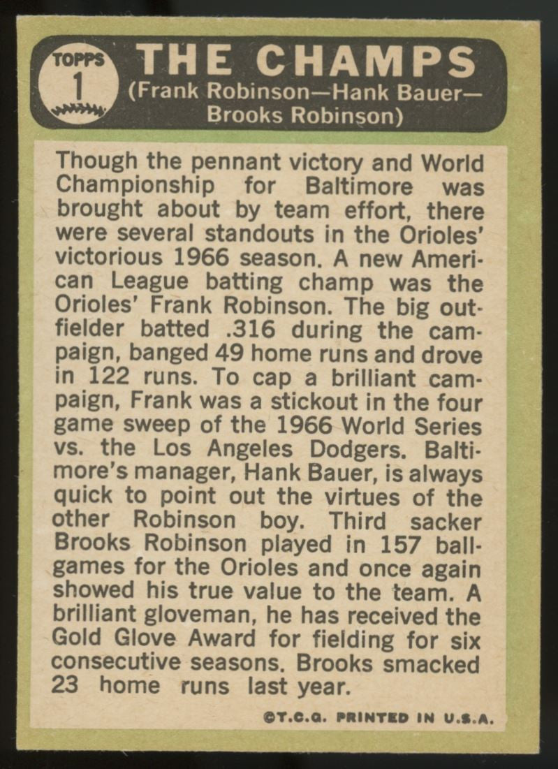 1967 Topps The Champs Robinson Bauer #1 EX