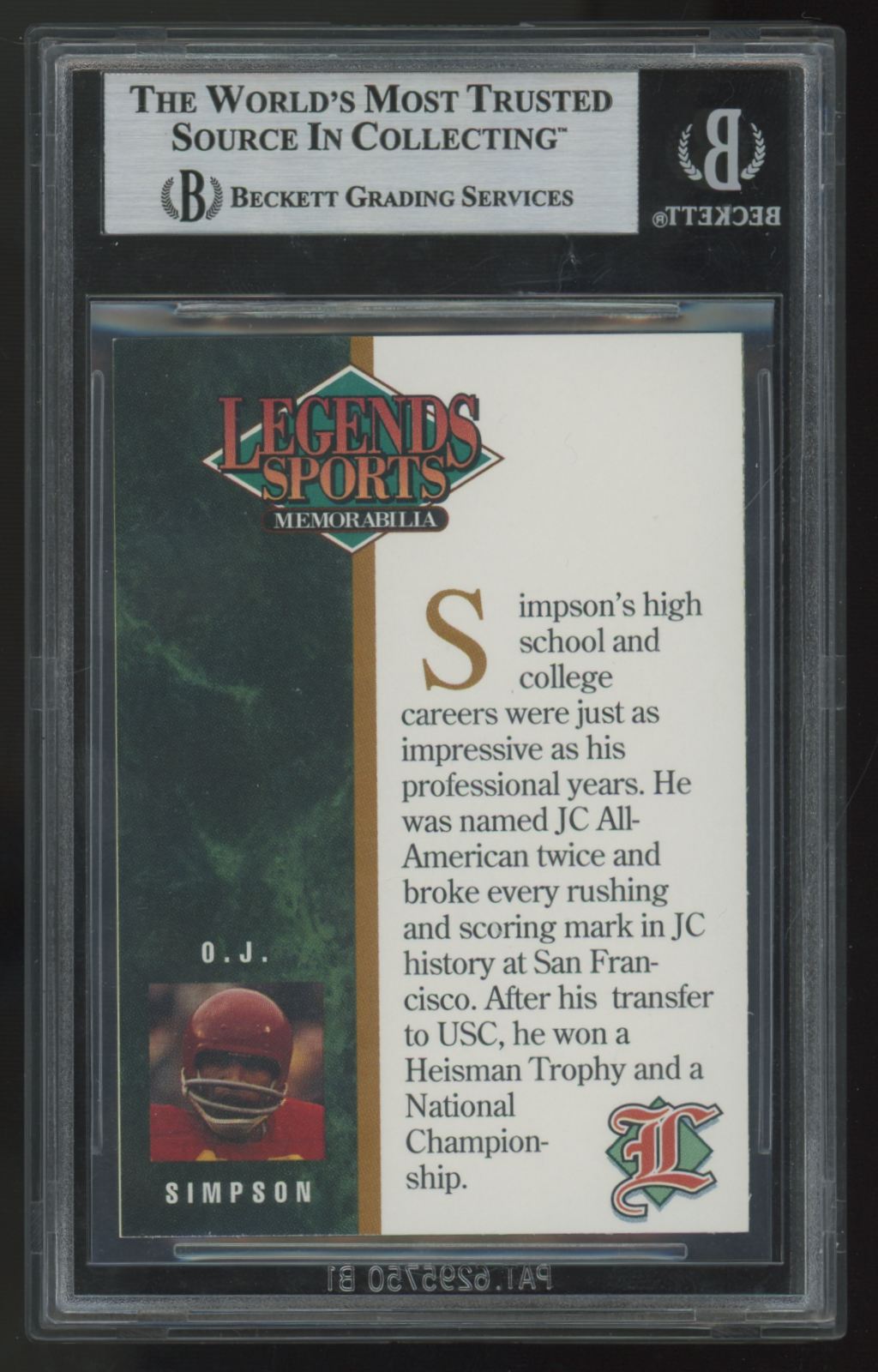 1998 Legends Sports OJ Simpson Signed Auto BGS Authentic