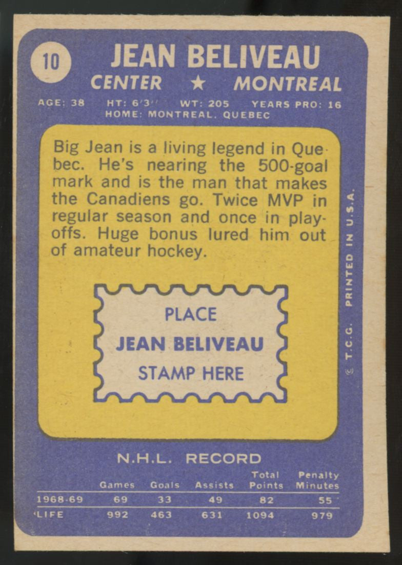 1969-70 Topps Jean Beliveau #10 NM