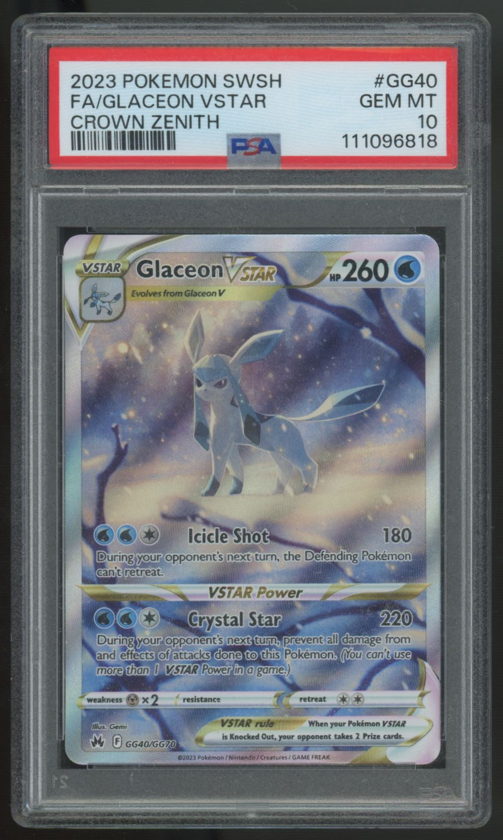 2023 Pokemon Glaceon VStar Crown Zenith Full Art #GG40 PSA 10 (C)