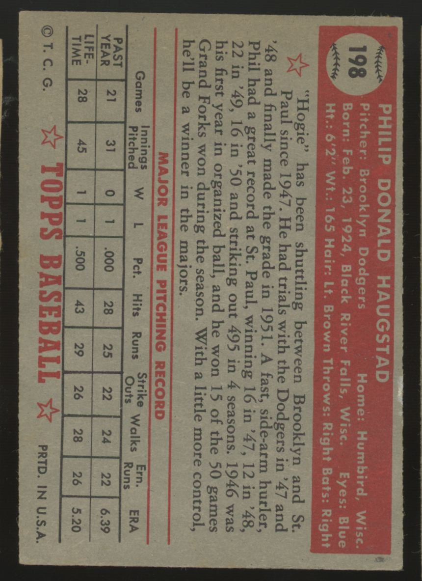 1952 Topps Phil Haugstad #198 EX