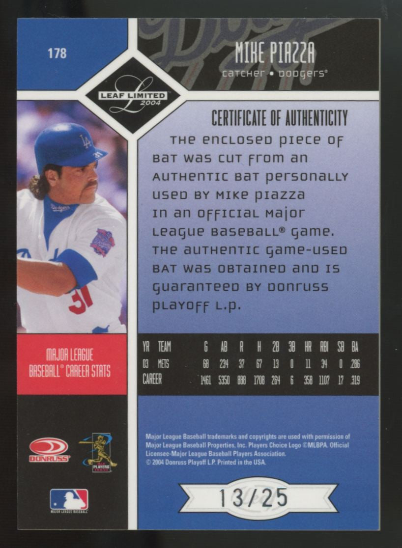 2004 Leaf Limited Mike Piazza Timber Bat Patch /25 #178