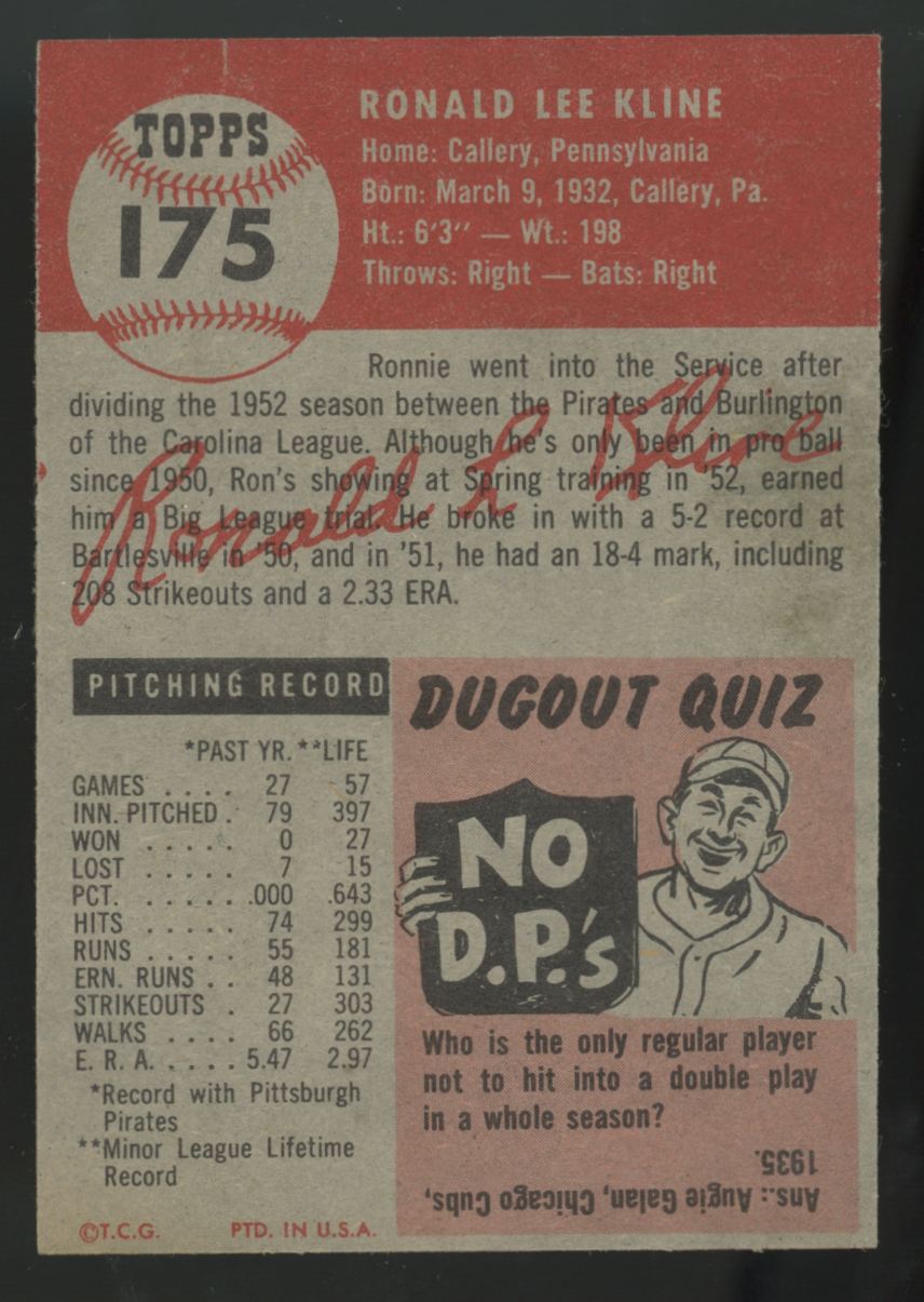 1953 Topps Ron Kline #175 EX
