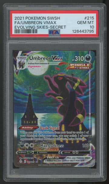 2021 Pokemon Umbreon VMAX Evolving Skies Full Art Secret #215 PSA 10 (D)
