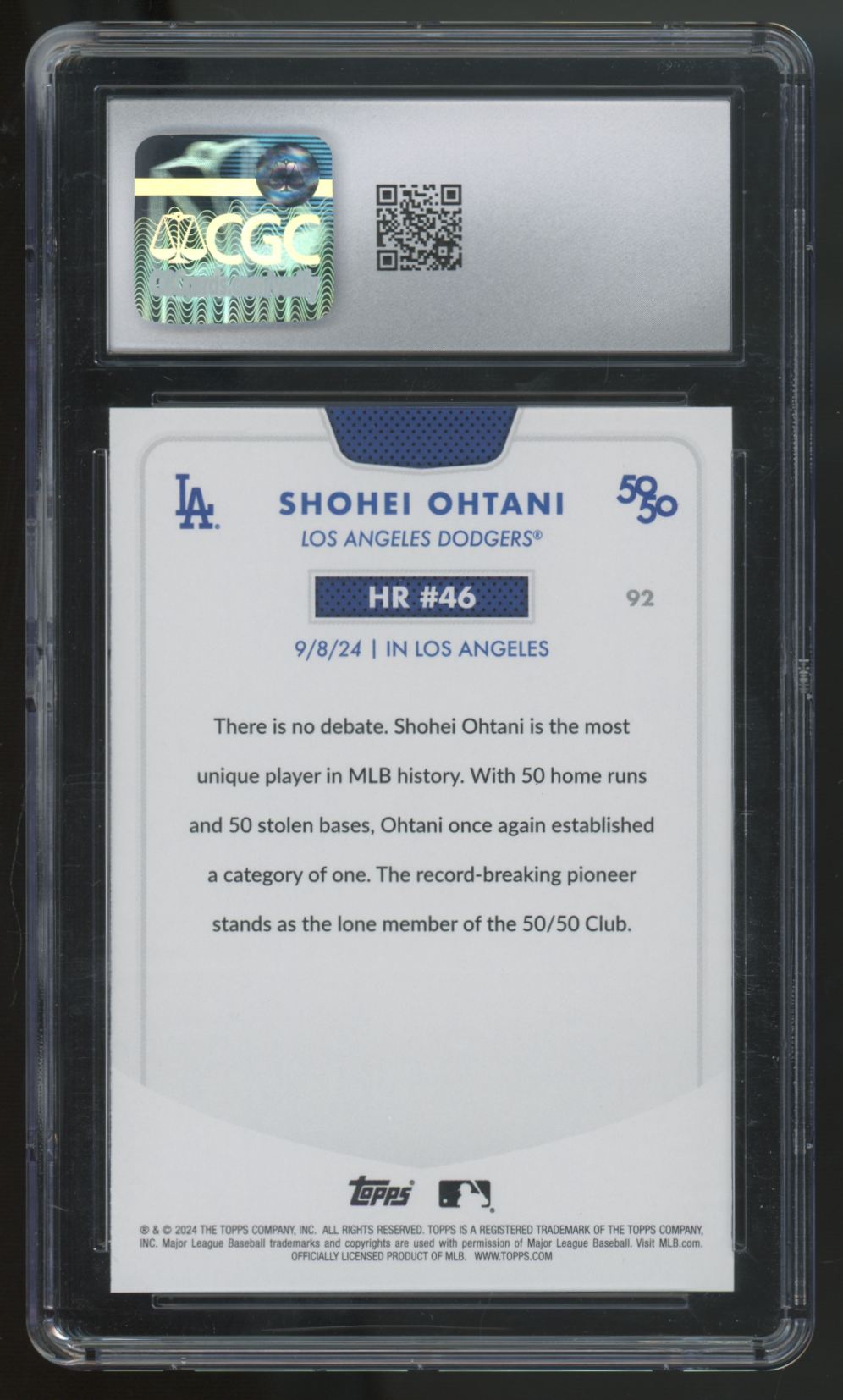 2024 Topps 50/50 Shohei Ohtani HR 46 #92 CGC 10