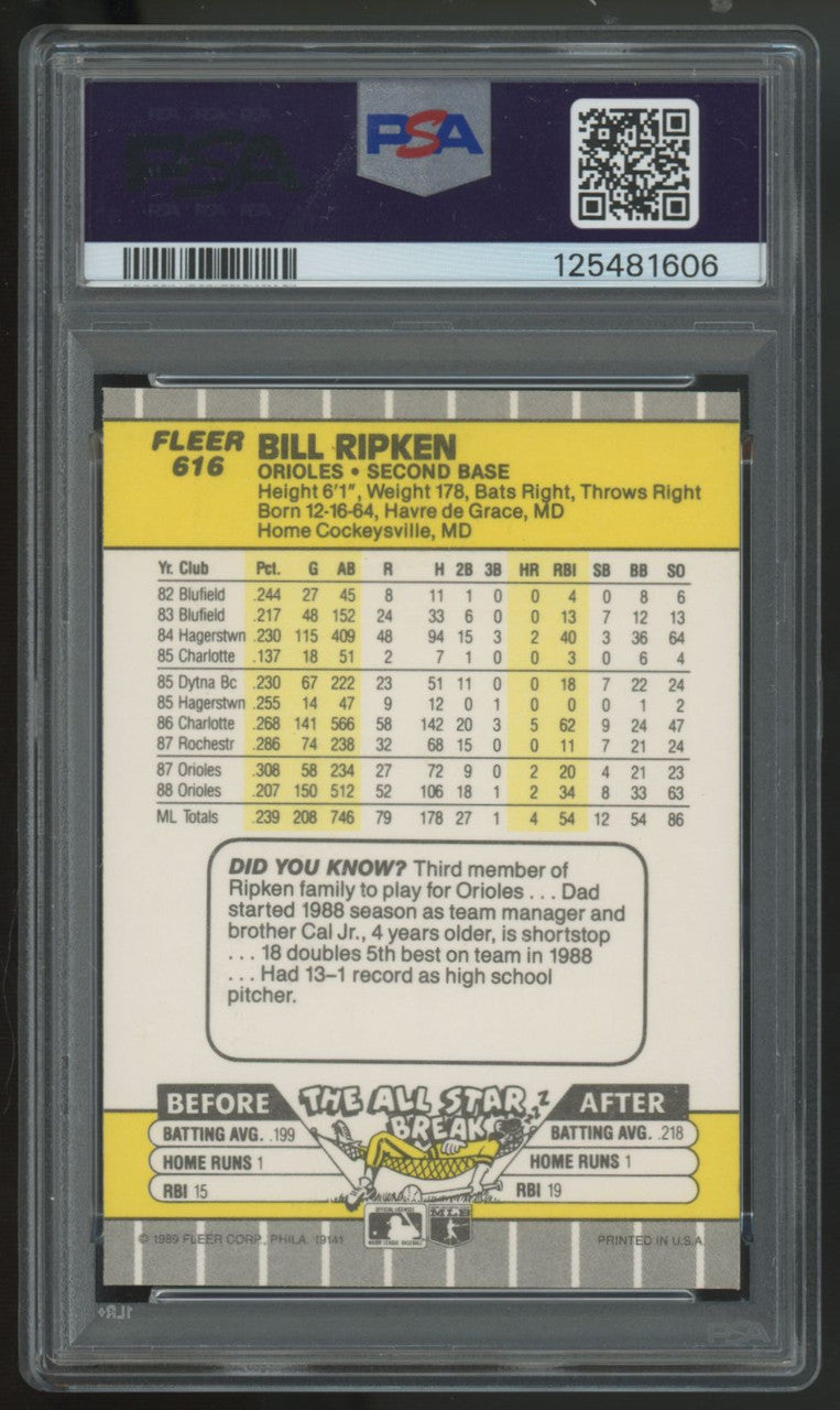1989 Fleer Bill Ripken FF Error #616 PSA 9 *606