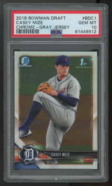 2018 Bowman Draft Chrome Casey Mize 1st Gray Jersey #BDC-1 PSA 10