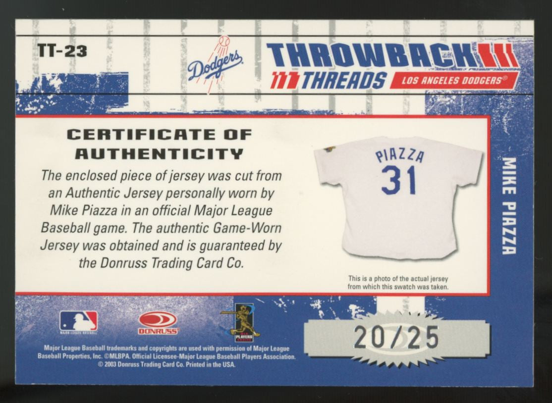 2003 Throwback Threads Mike Piazza Patch /25 #TT-23