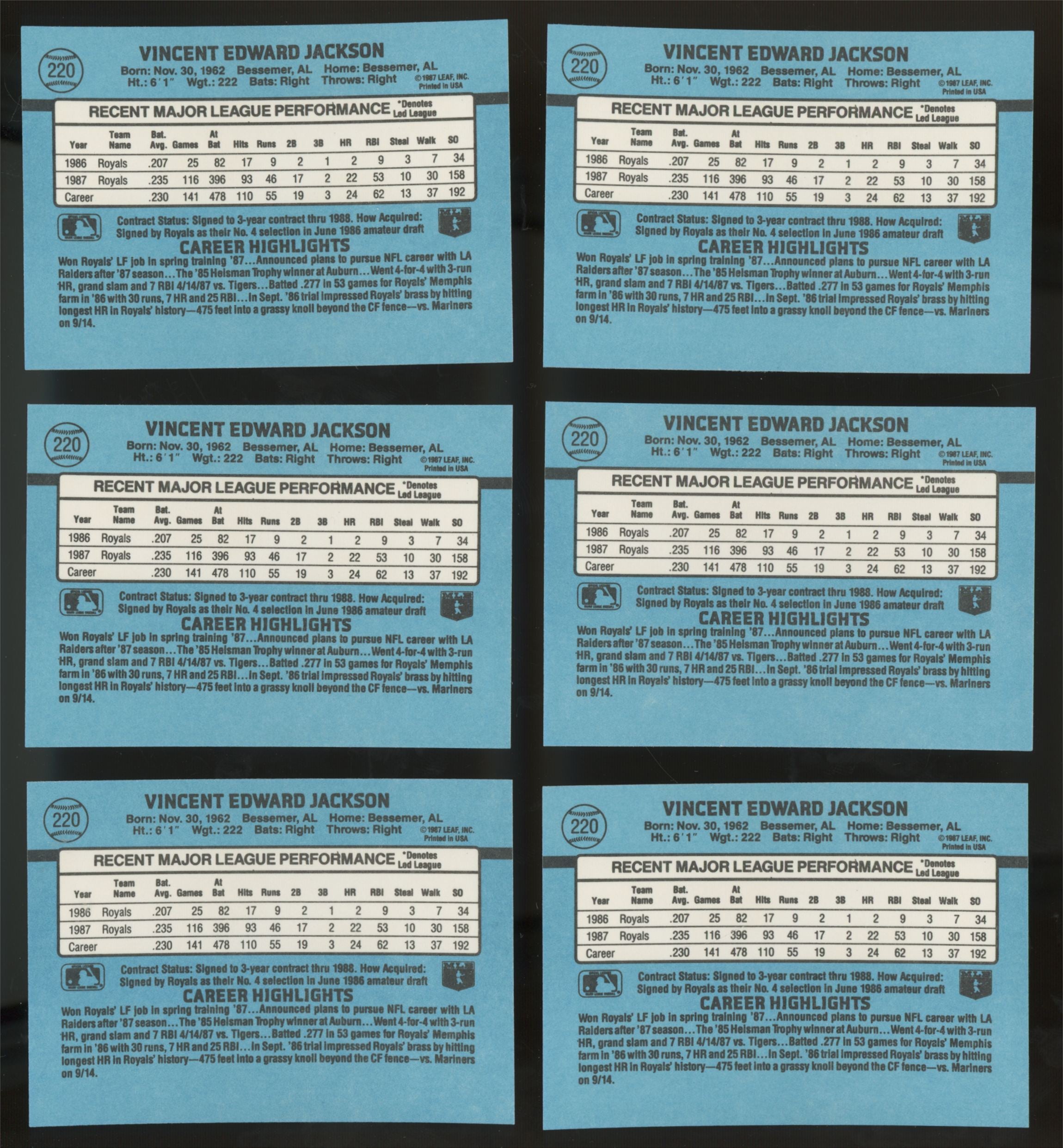 1988 Donruss Bo Jackson #220 (Lot Of 50)
