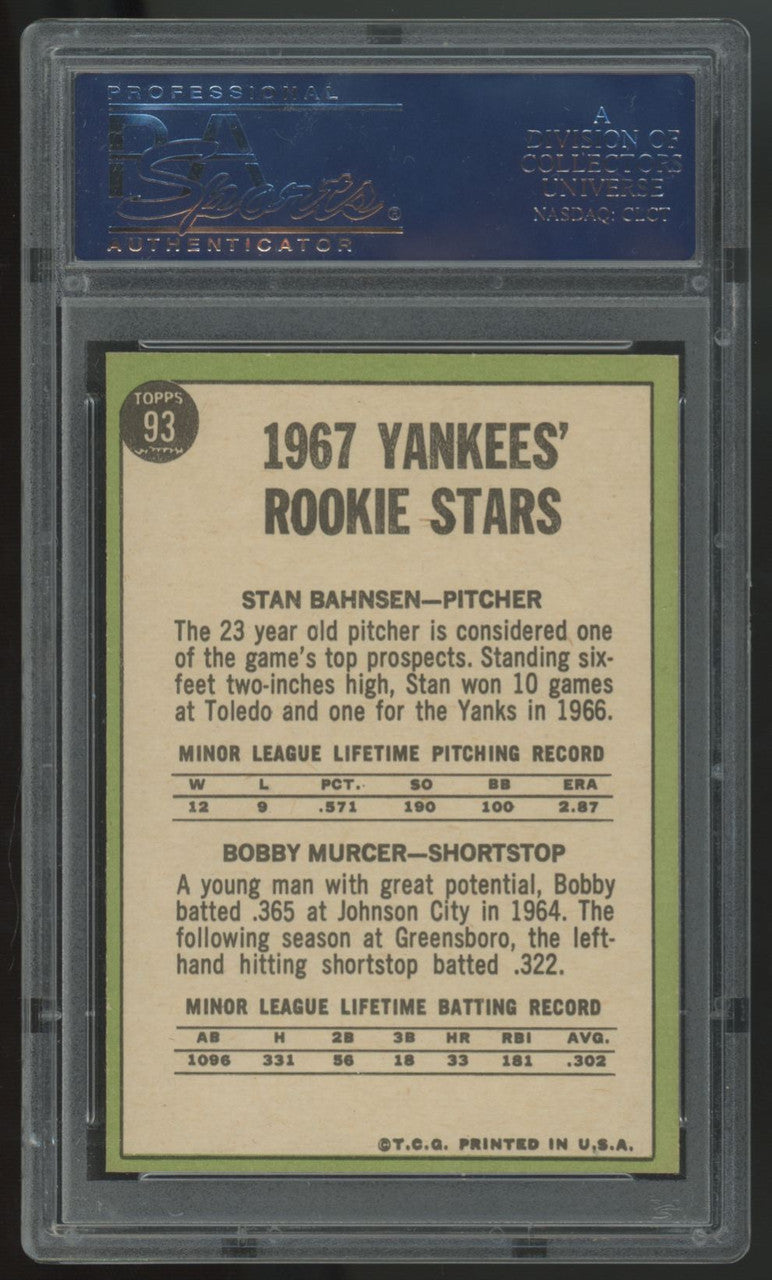 1967 Topps Stan Bahnsen/Bobby Murcer RC Rookie Stars #93 PSA 7