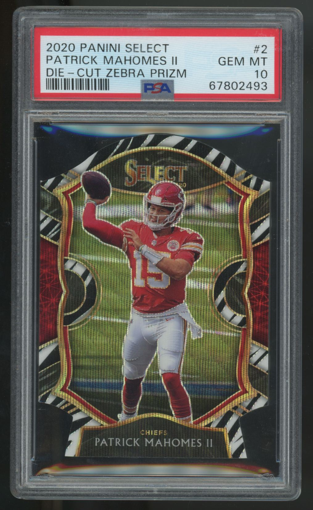 2020 Panini Select Patrick Mahomes II Concourse Zebra Die-Cut SSP #2 PSA 10