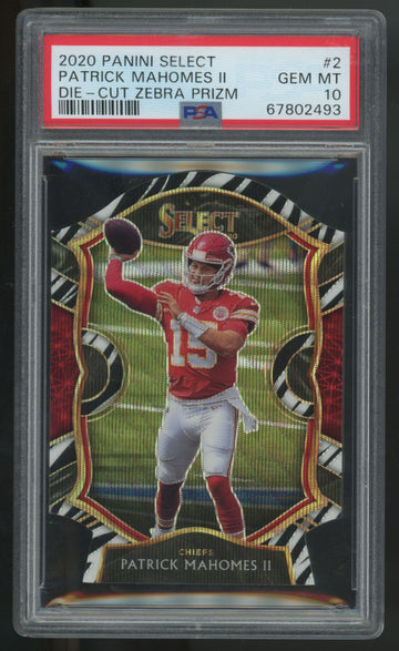 2020 Panini Select Patrick Mahomes II Concourse Zebra Die-Cut SSP #2 PSA 10