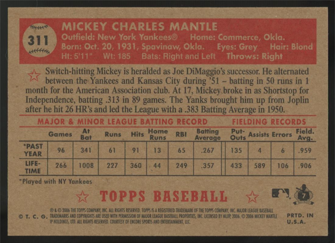 2006 Topps '52 Mickey Mantle #311
