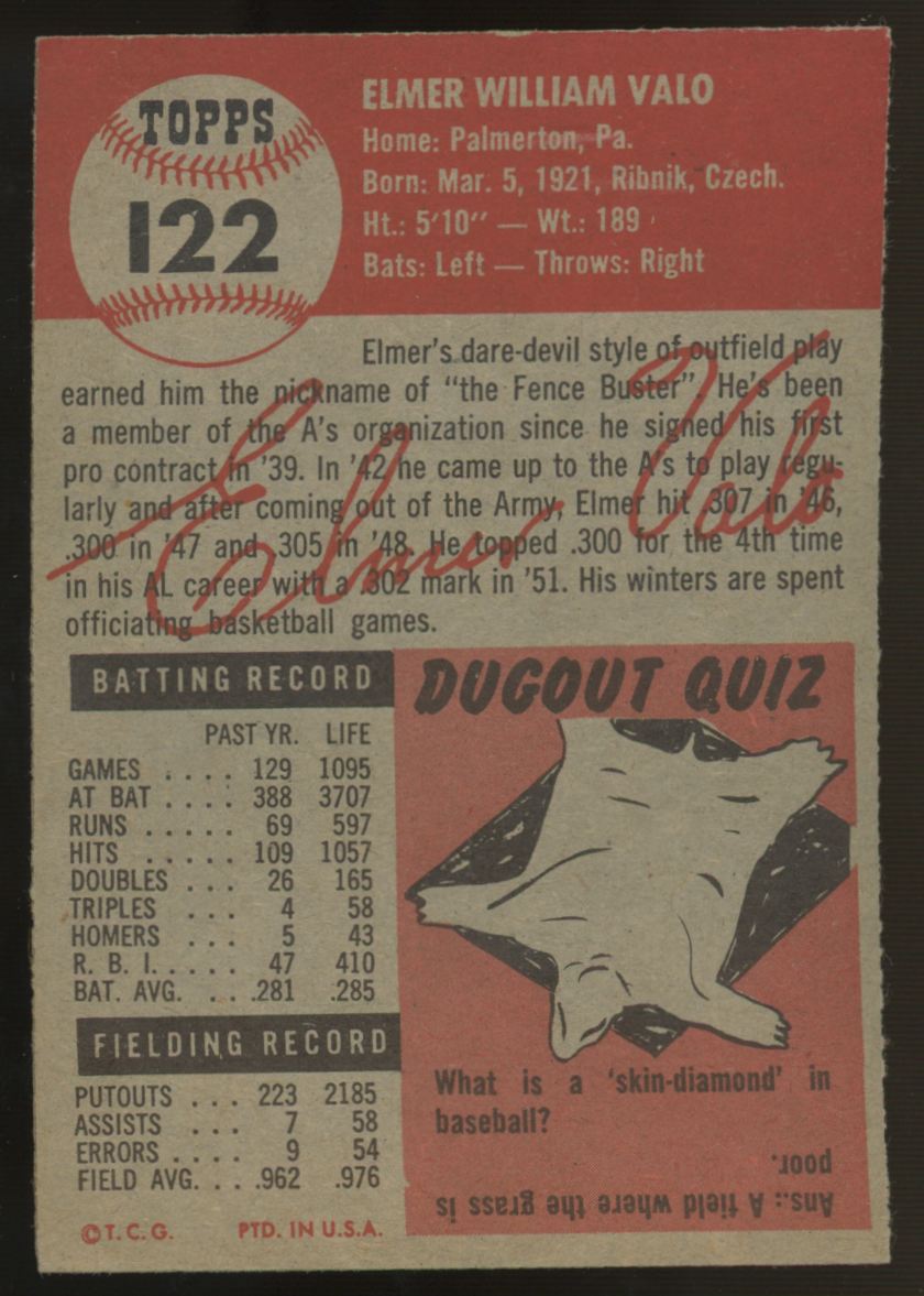1953 Topps Elmer Valo #122 EX+