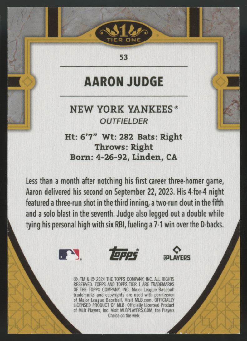 2024 Topps Tier One Aaron Judge Tier Two Purple Foil /75 #53