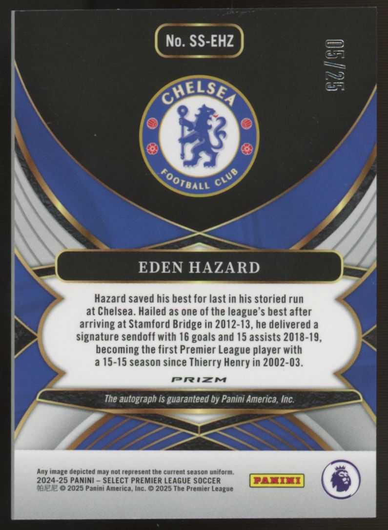 2024-25 Panini Select Premier League Eden Hazard Tie-Dye Prizm Auto /25 #SS-EHZ