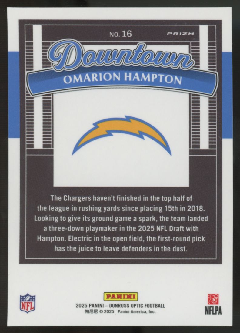 2025 Panini Donruss Optic Omarion Hampton RC Downtown Prizm SSP #16