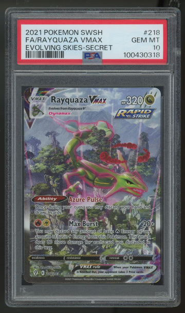 2021 Pokemon Rayquaza VMAX Evolving Skies Full Art Secret #218 PSA 10