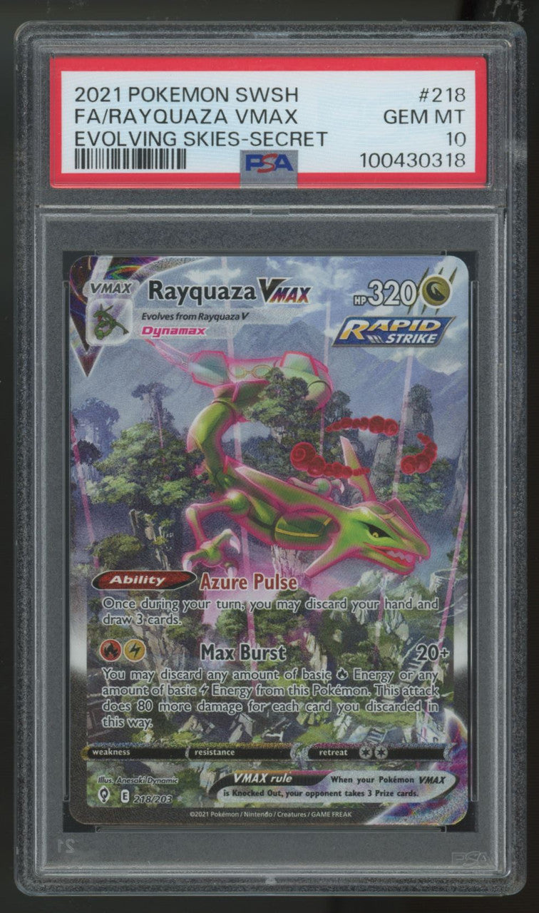 2021 Pokemon Rayquaza VMAX Evolving Skies Full Art Secret #218 PSA 10
