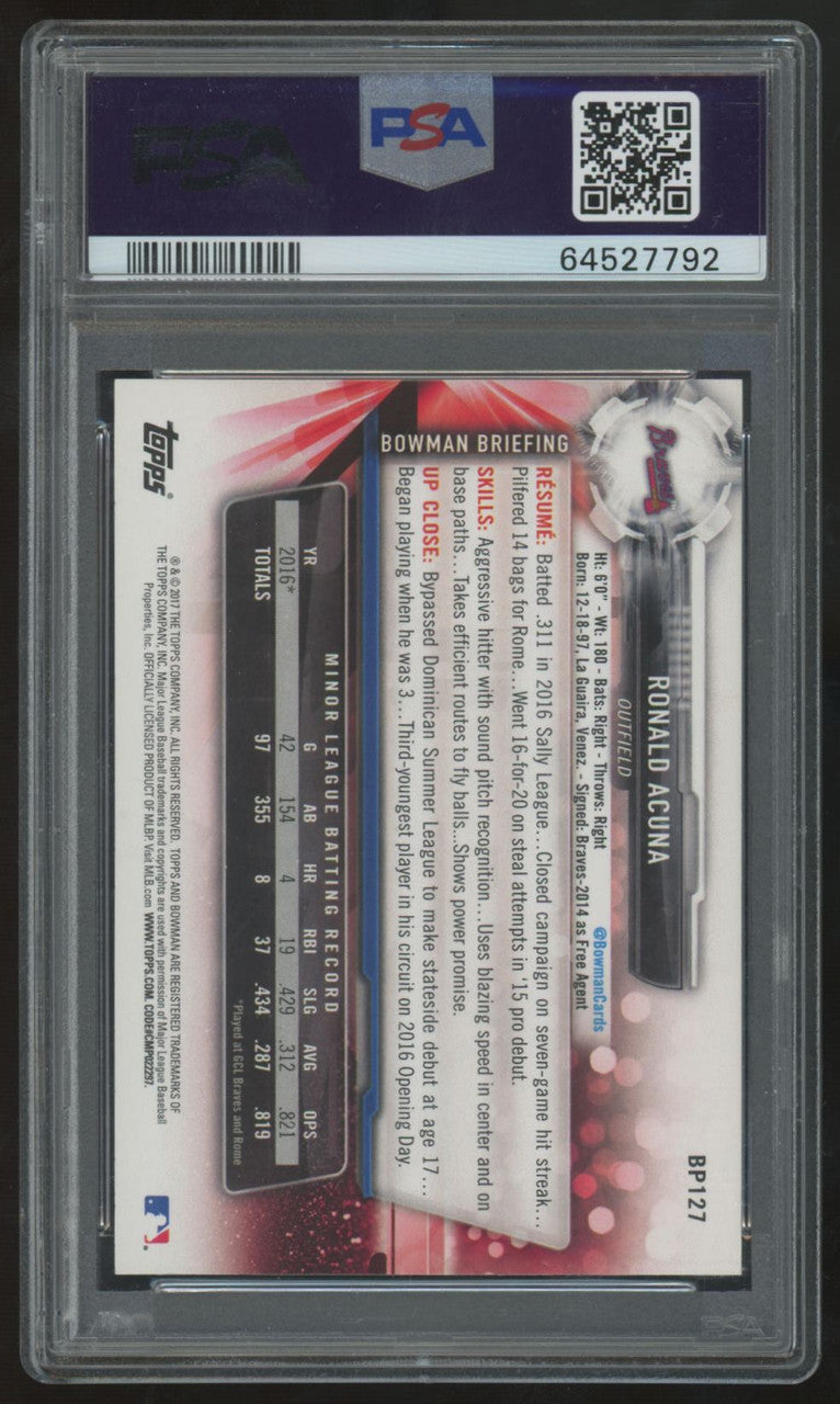 2017 Bowman Ronald Acuna Jr. 1st Prospects #BP127 PSA 10