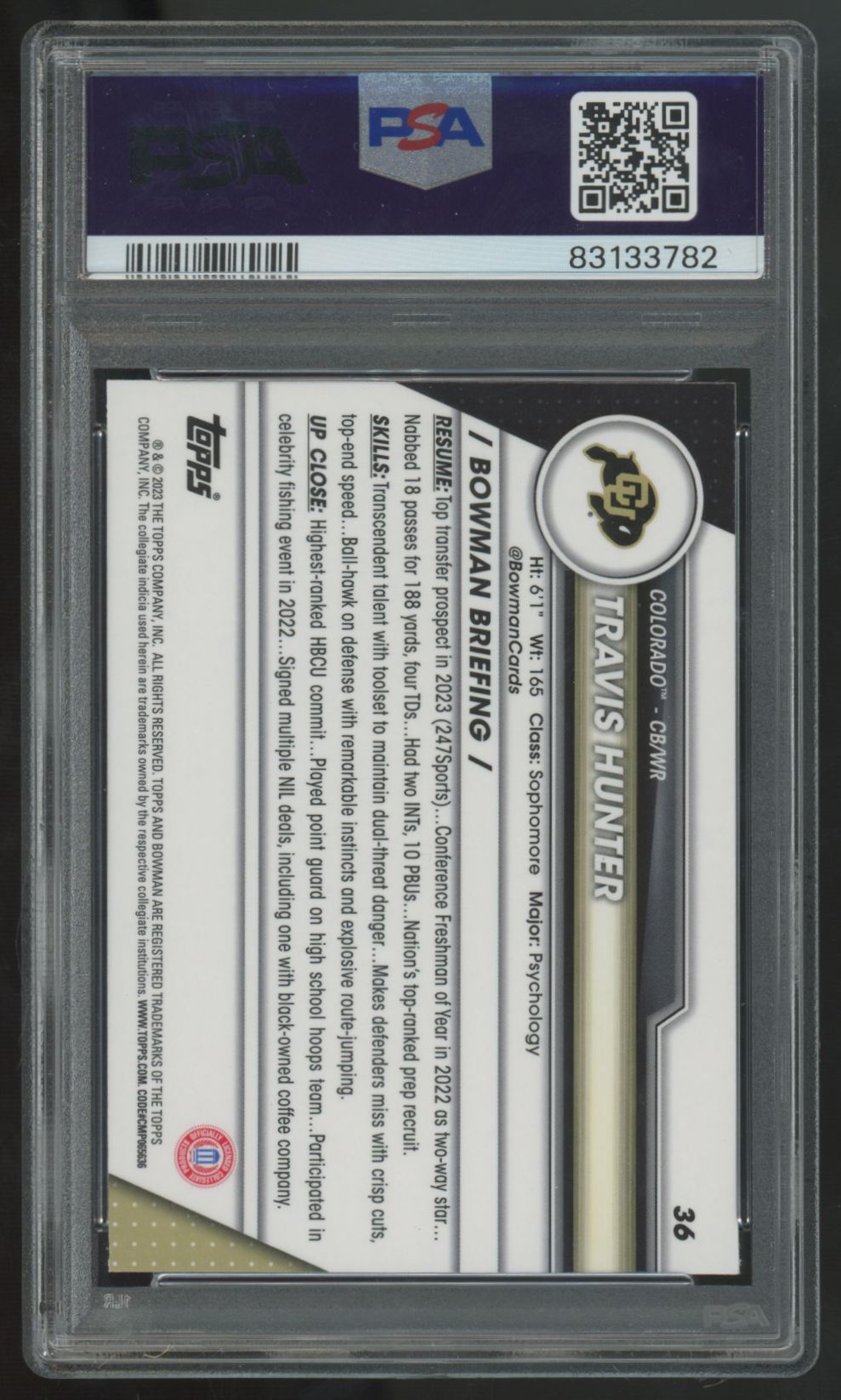 2023 Bowman Chrome University Travis Hunter 1st #36 PSA 10 *782