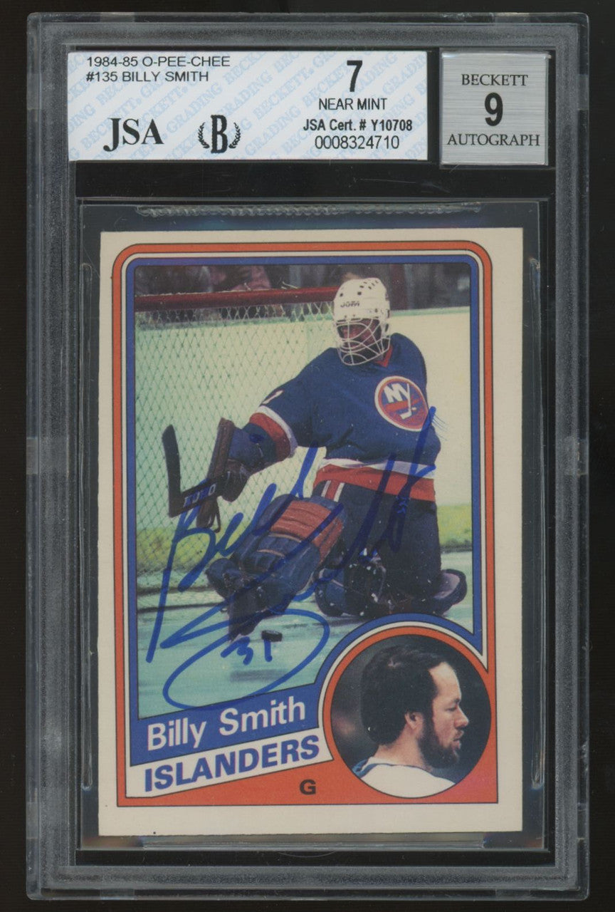 1984-85 O-Pee-Chee Billy Smith Signed Auto JSA #135 BGS 7 9