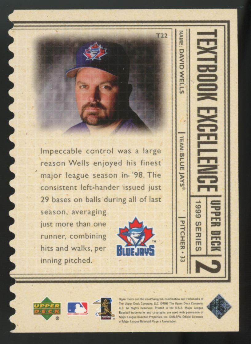1999 Upper Deck Series Two David Wells Textbook Excellence Triple /100 #T22
