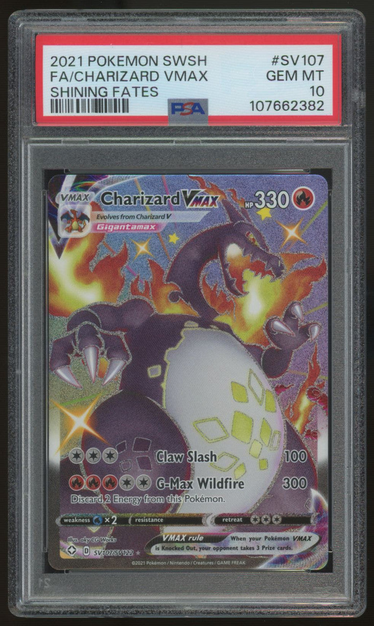 2021 Pokemon Charizard VMAX Shining Fates Full Art #SV107 PSA 10 (B)