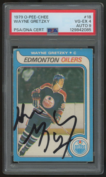 1979-80 O-Pee-Chee Wayne Gretzky RC Signed IP Auto #18 PSA 4 9