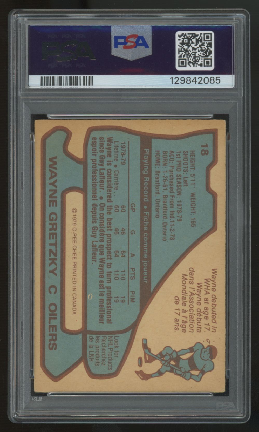 1979-80 O-Pee-Chee Wayne Gretzky RC Signed IP Auto #18 PSA 4 9