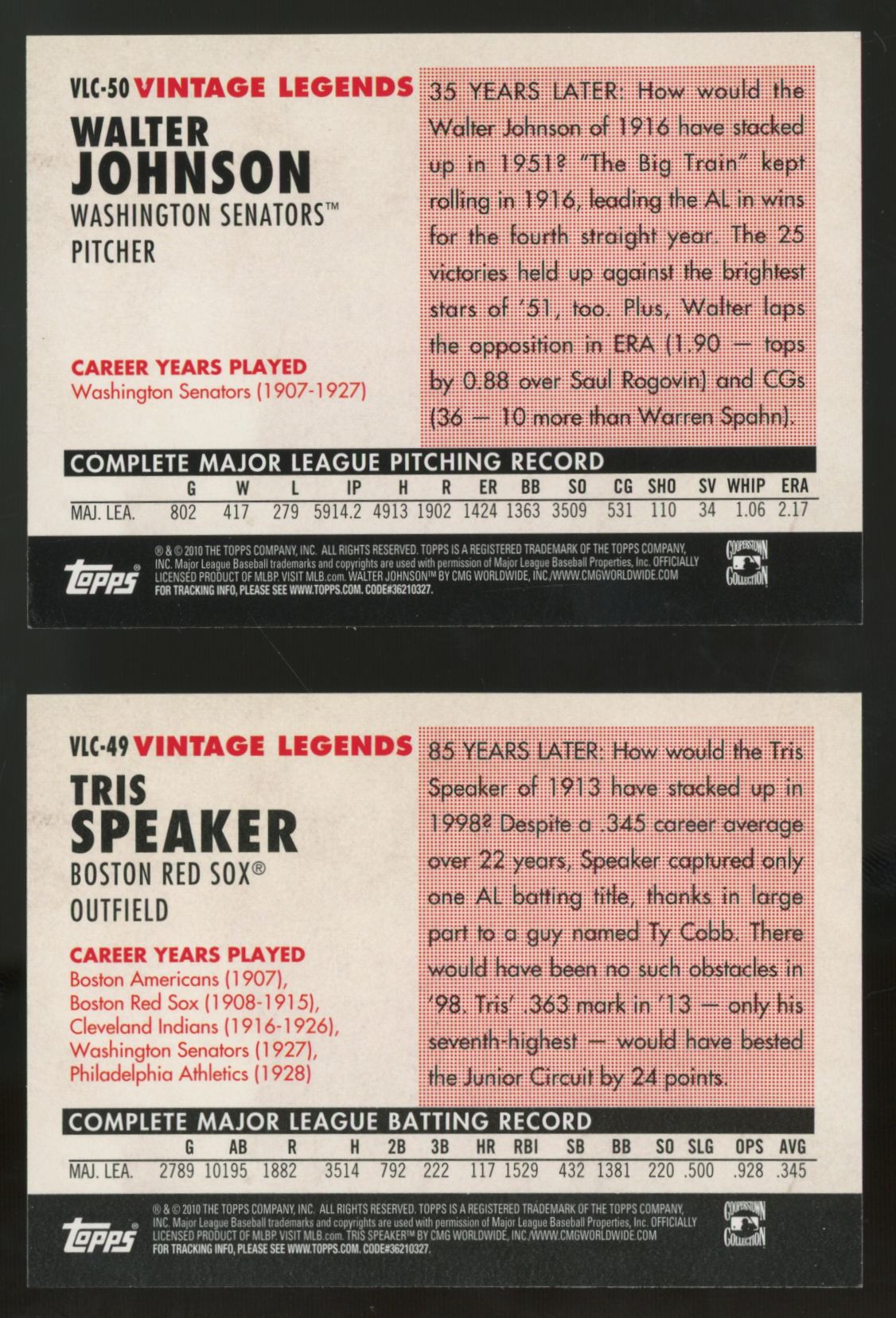 2010 Topps Baseball Vintage Legends Collection Complete Set (50/50)