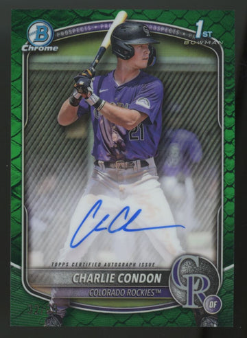 2025 Bowman Chrome Charlie Condon 1st Prospect Reptilian Green Auto /99 #CPA-CC