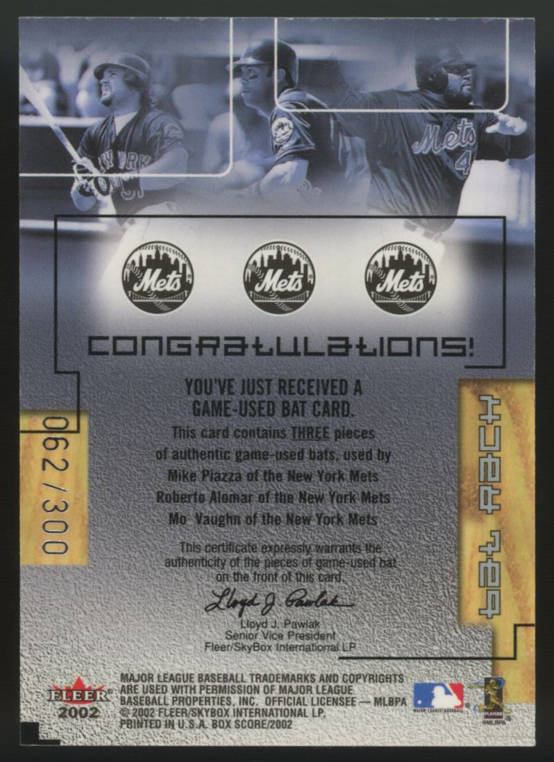 2002 Fleer Box Score Mike Piazza Alomar Vaughn Bat Rack Triple Relic /300