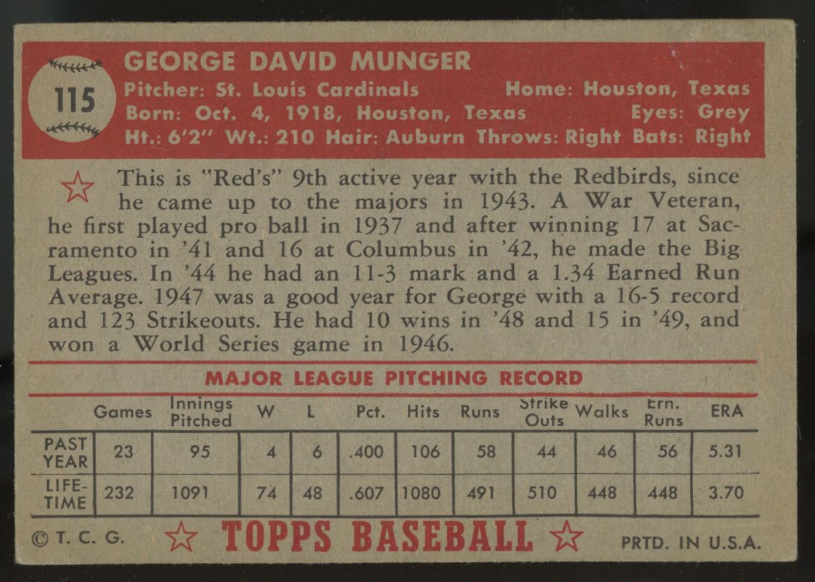 1952 Topps George Munger #115 EX
