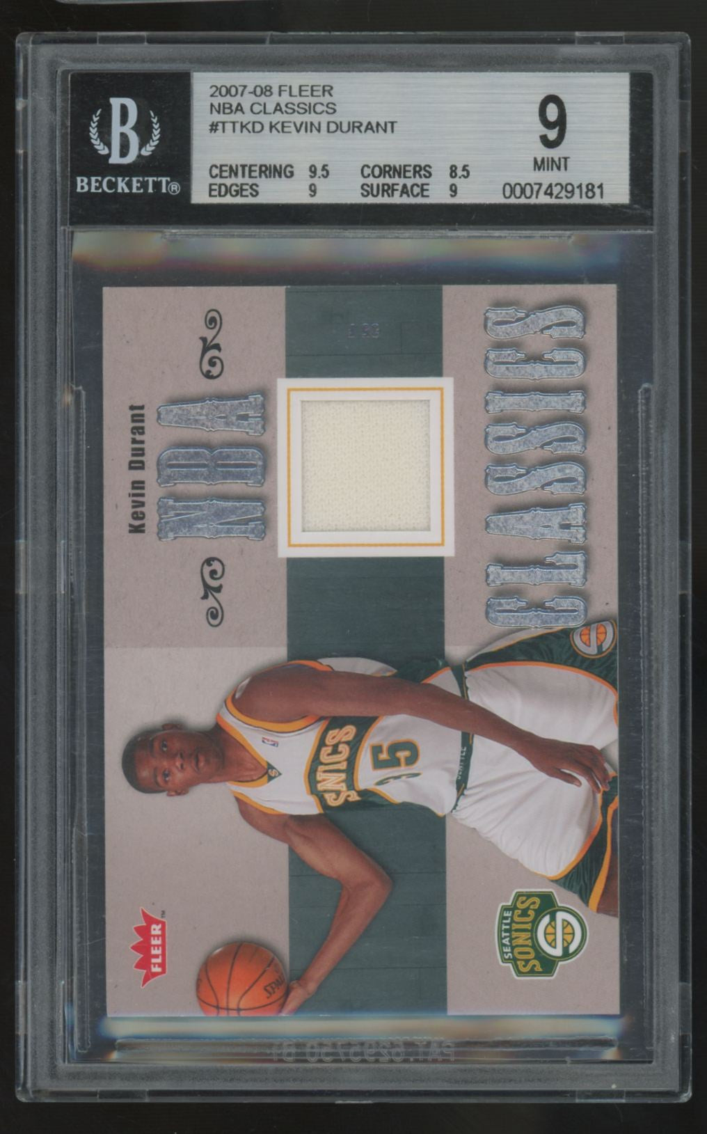 2007-08 Fleer NBA Classics Kevin Durant RC Patch #TT-KD BGS 9