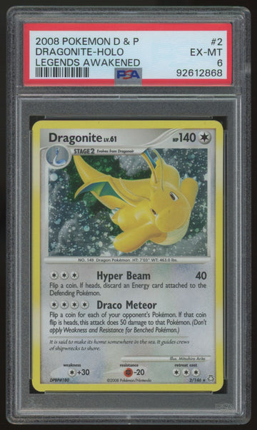 2008 Pokemon Dragonite Legends Awakened Holo #2 PSA 6