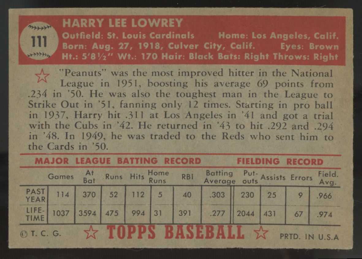 1952 Topps Harry Lowrey #111 EX