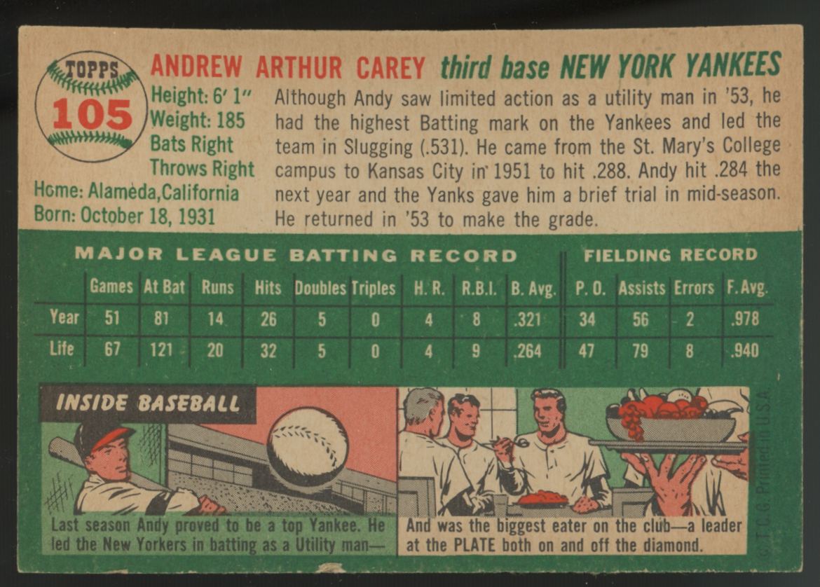 1954 Topps Andy Carey #105 EX/MT