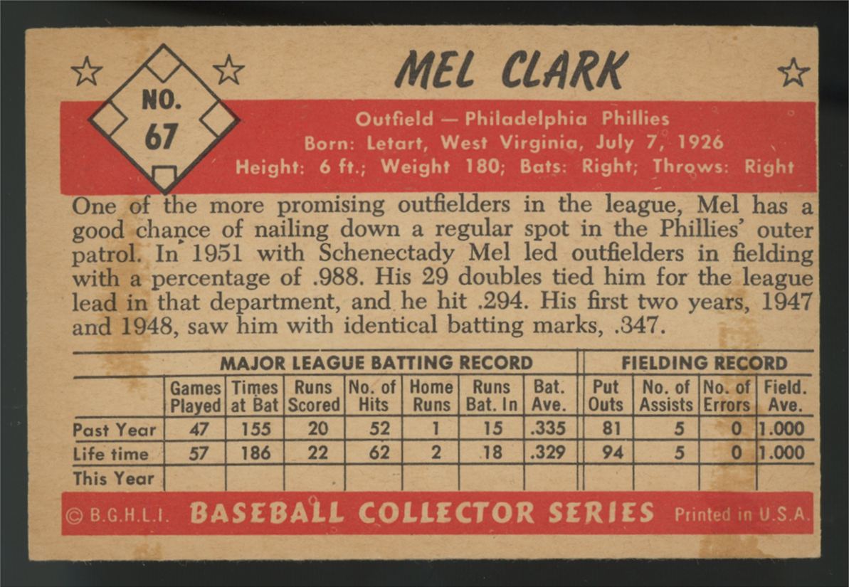 1953 Bowman Color Mel Clark #67 Good