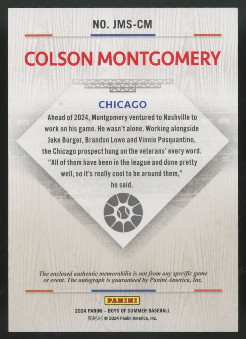 2024 Panini Boys Of Summer Colson Montgomery Jumbo Prospect Patch Auto /99
