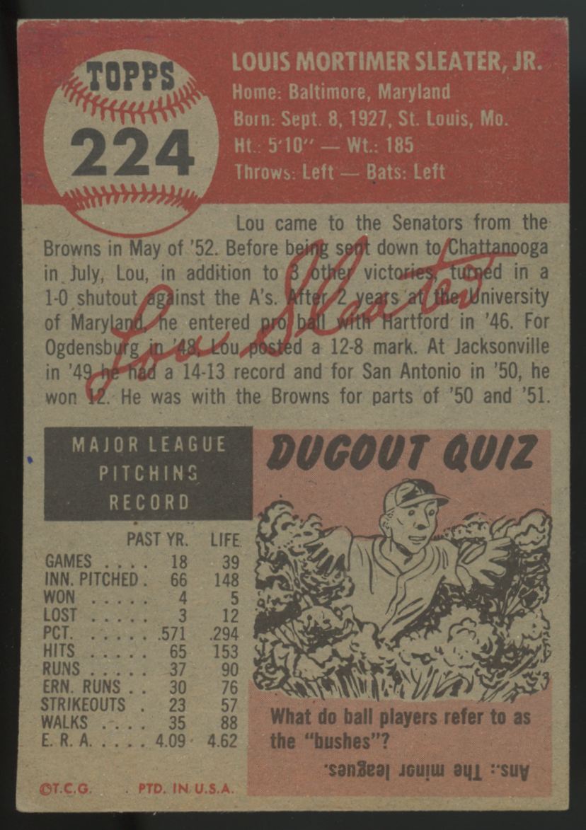 1953 Topps Lou Sleater #224 EX/MT