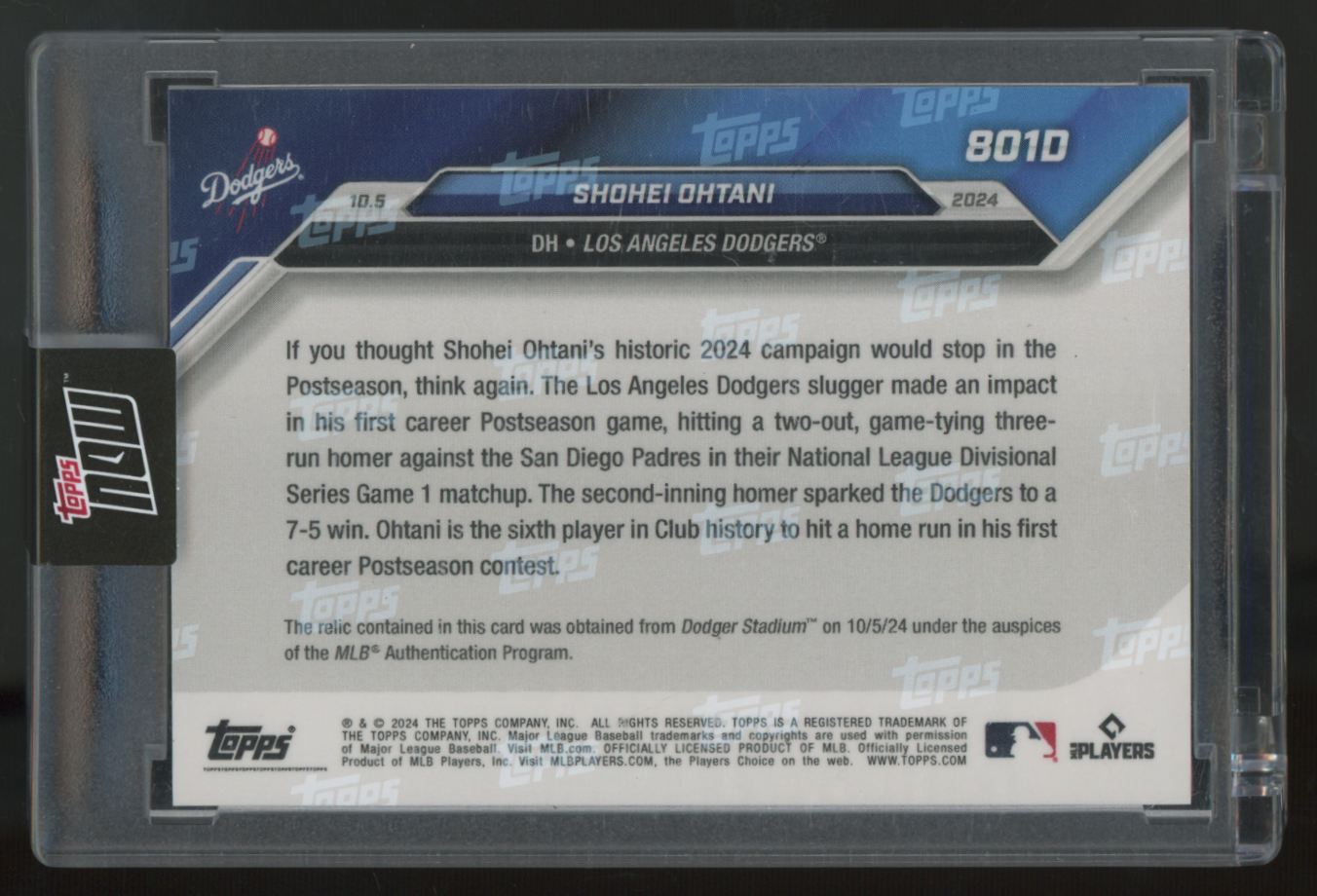 2024 Topps Now Shohei Ohtani NLDS Game Used Base Patch Purple /25 #801D