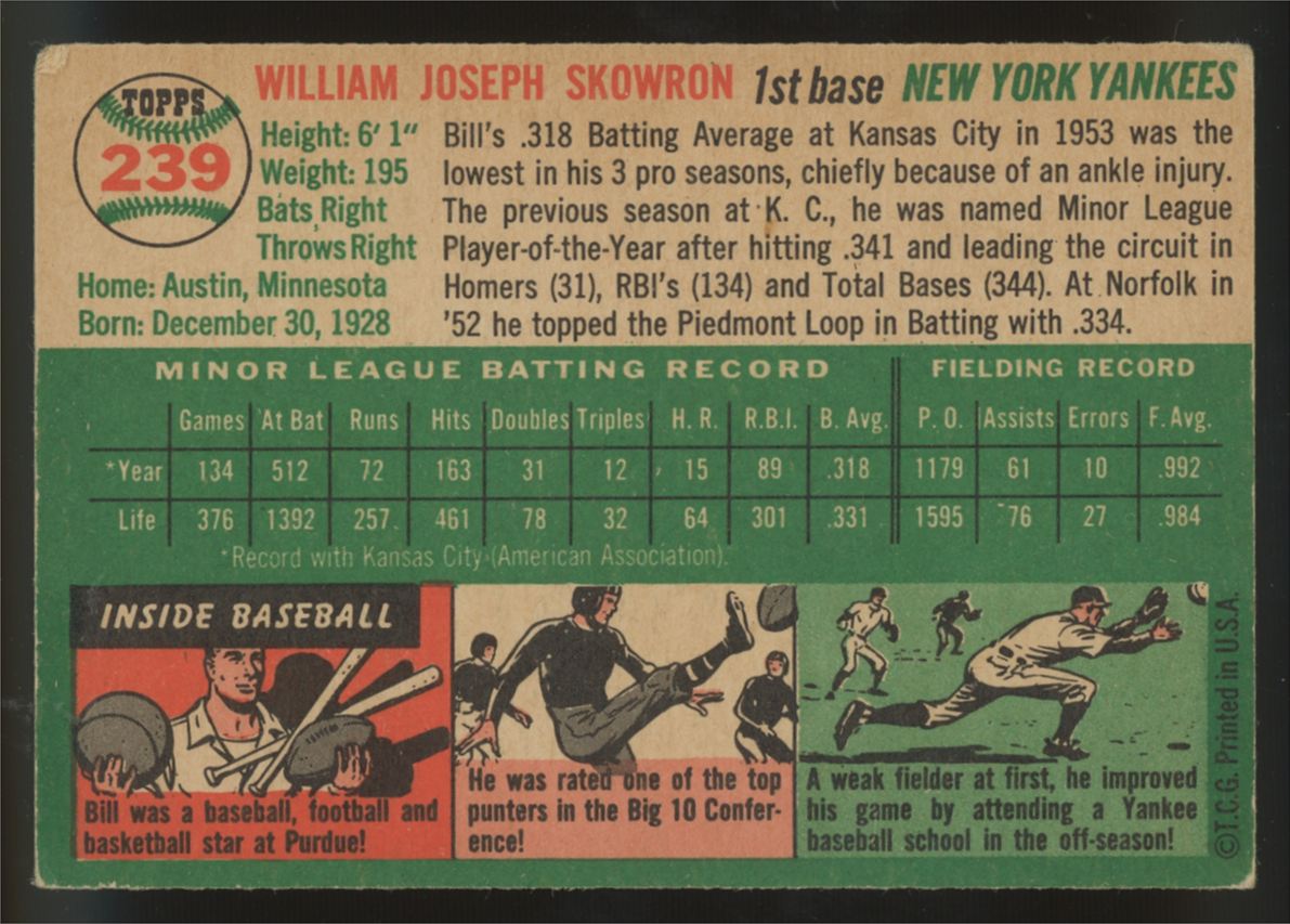 1954 Topps Bill Skowron RC #239 VG/EX