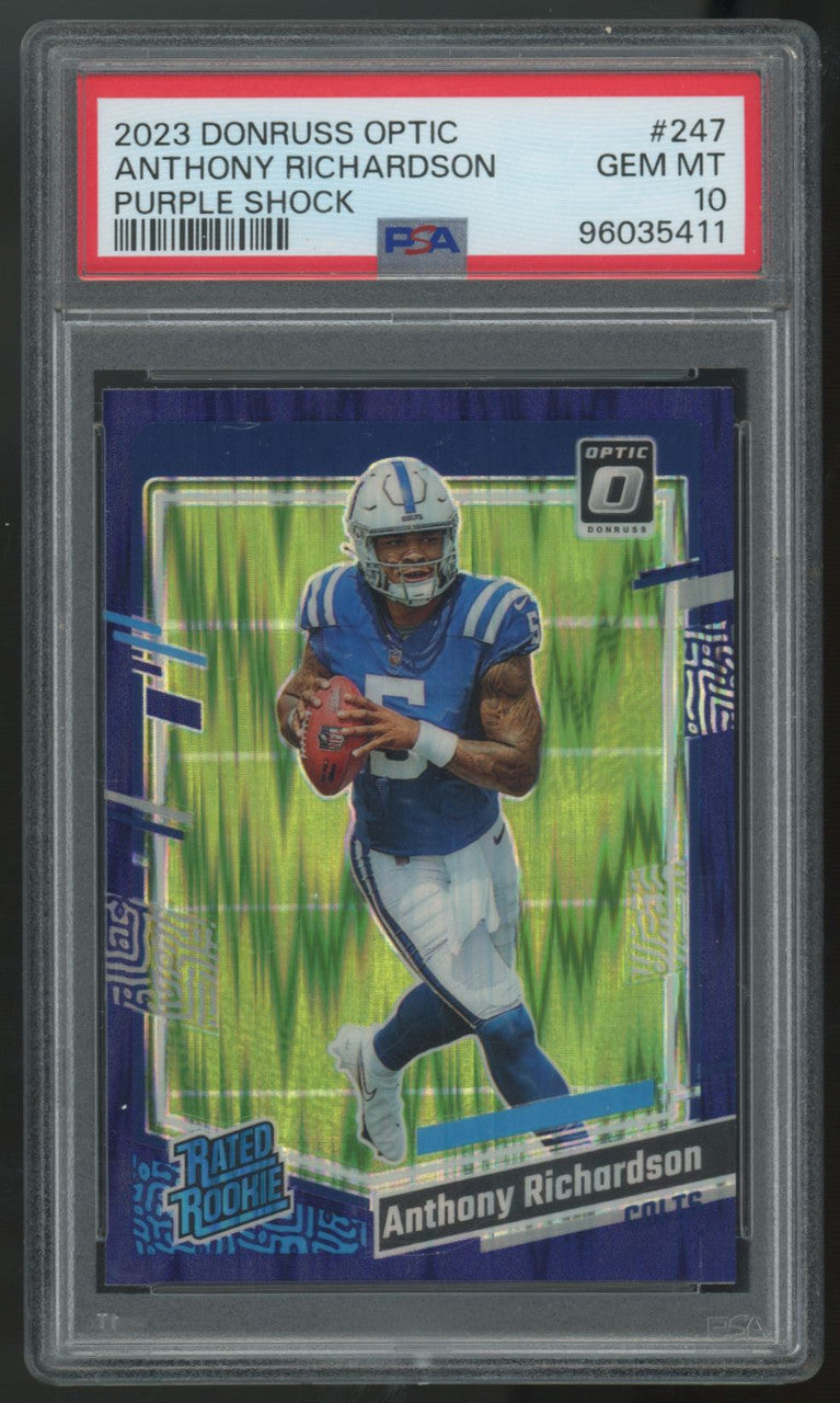 2023 Panini Donruss Optic Anthony Richardson RC Rated Rookie Purple Shock PSA 10