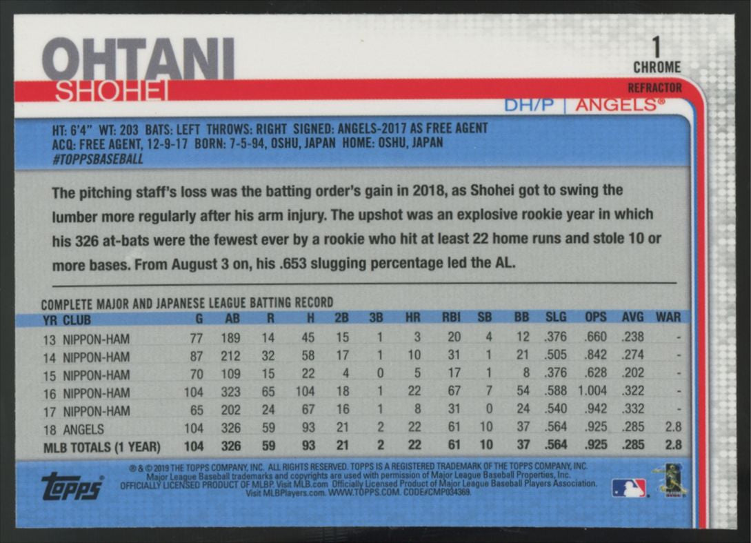 2019 Topps Chrome Shohei Ohtani Refractor #1