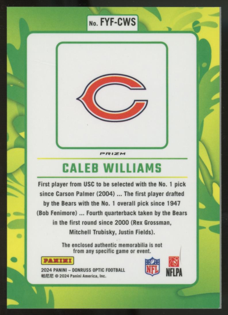 2024 Donruss Optic Caleb Williams RC First Year Fresh Patch #FYF-CWS