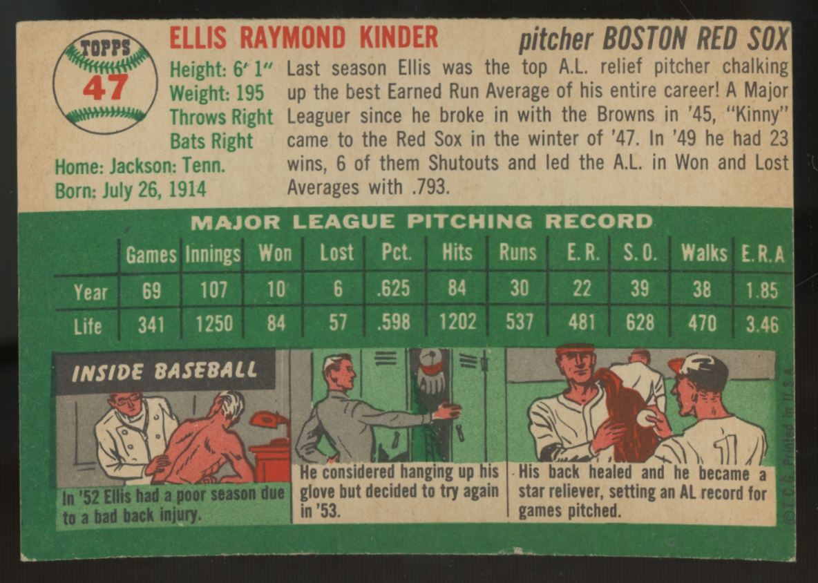 1954 Topps Ellis Kinder #47 EX+