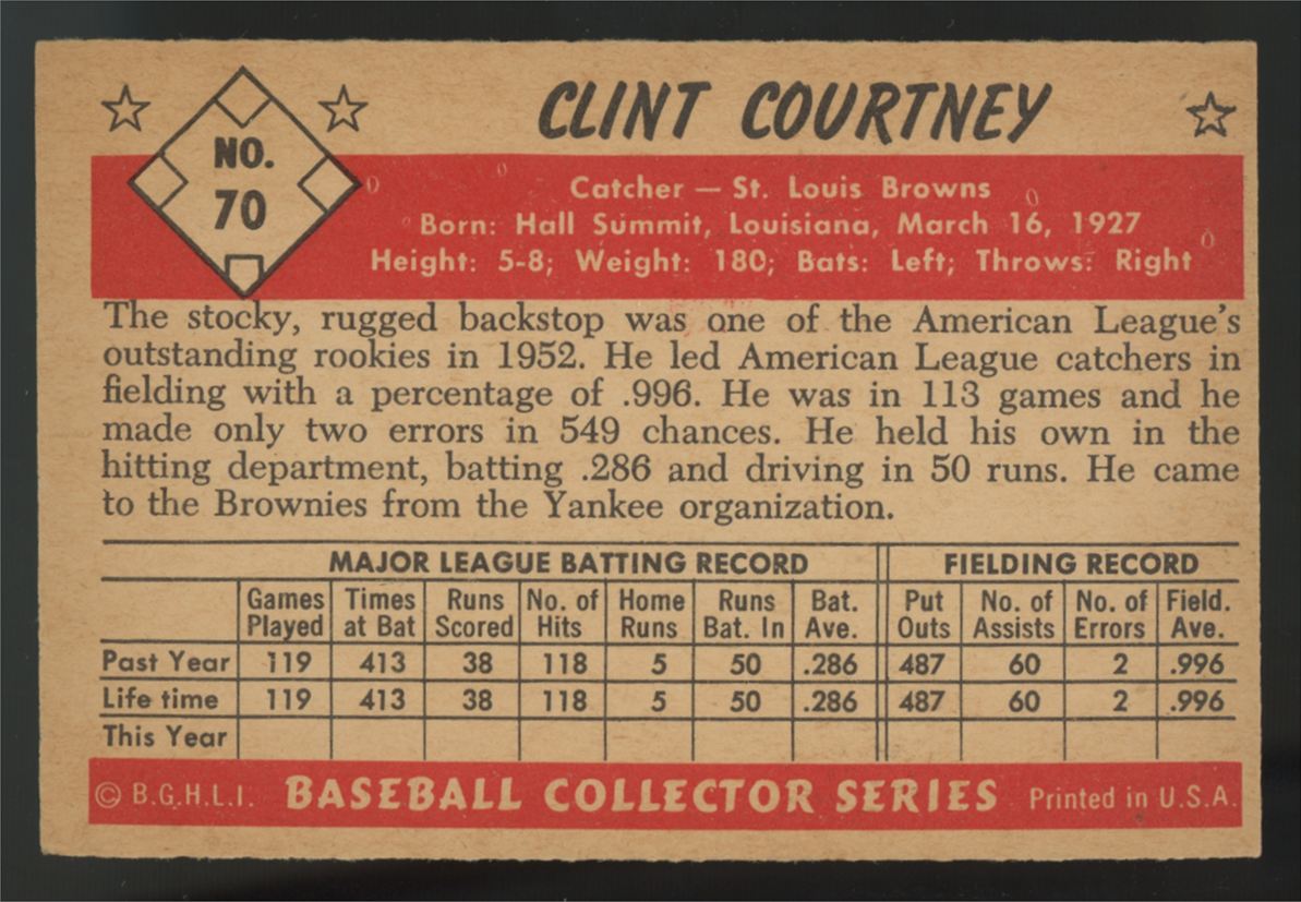 1953 Bowman Color Clint Courtney #70 VG/EX