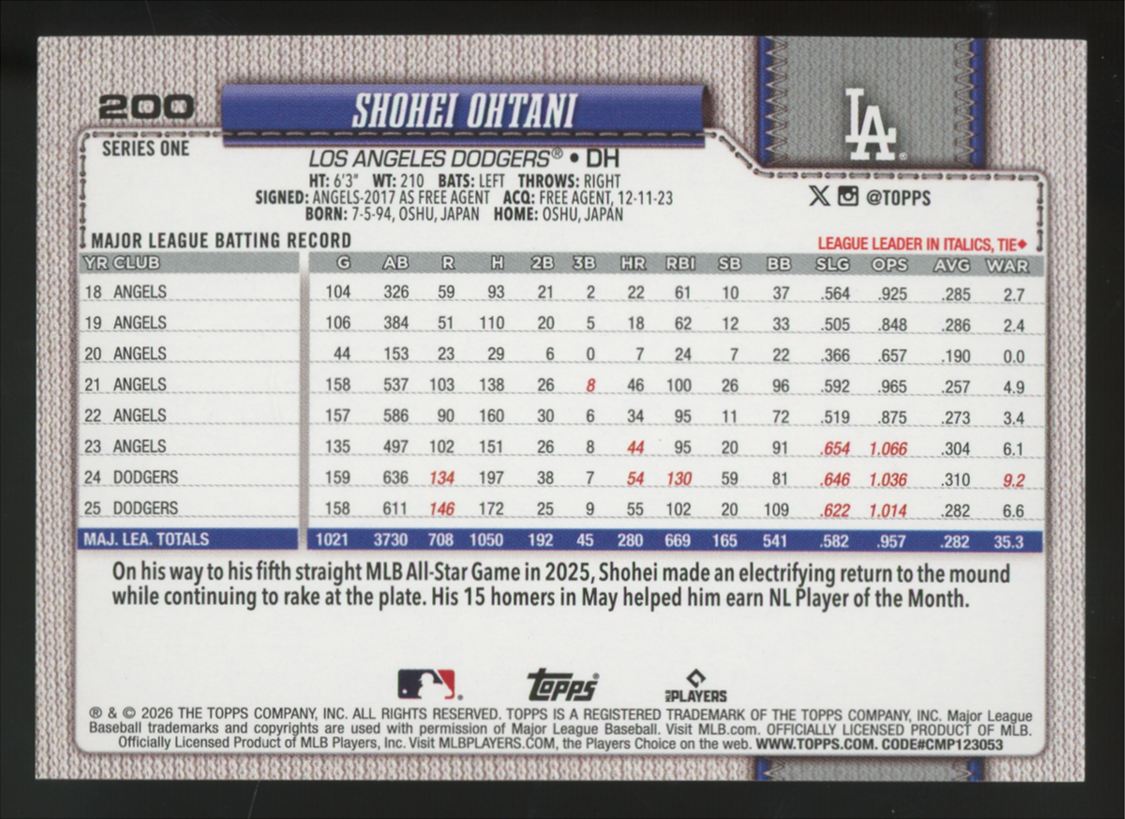 2026 Topps Series One Shohei Ohtani Diamante Foil #200