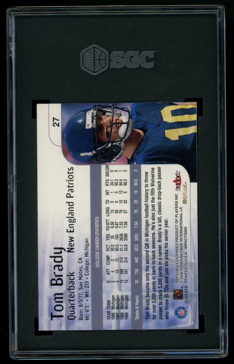 2000 Skybox Impact Tom Brady RC #27 SGC 7.5 NM+